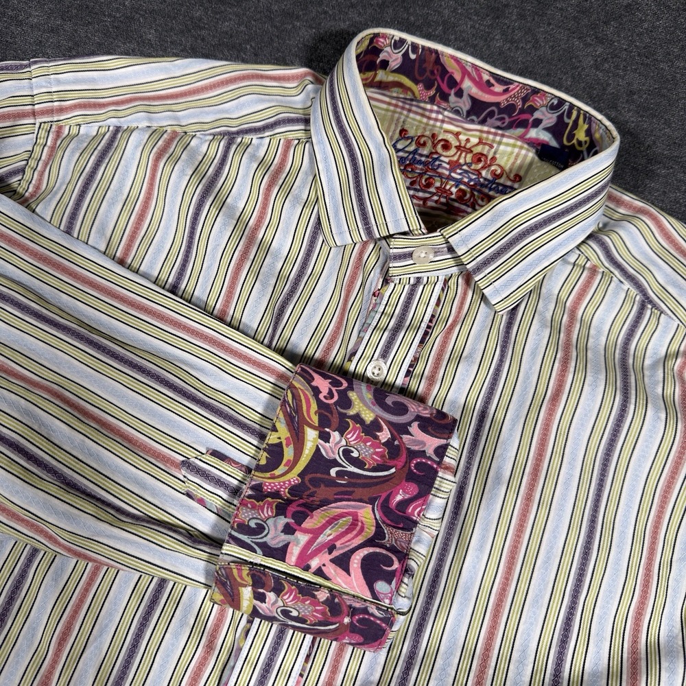 Robert Graham Button Down Shirt Mens XL Multicolor Striped Paisley Flip Cuff